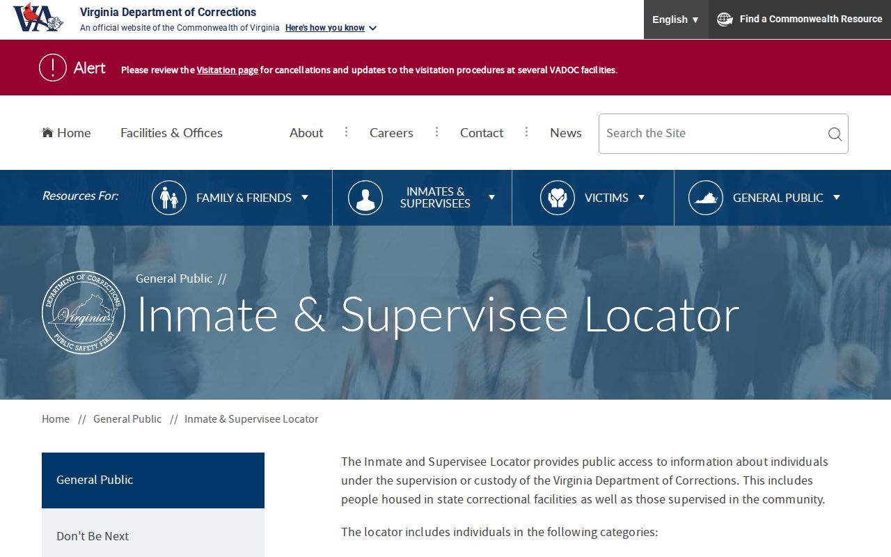 Virginia Department of Corrections source for Prince George County state custody records